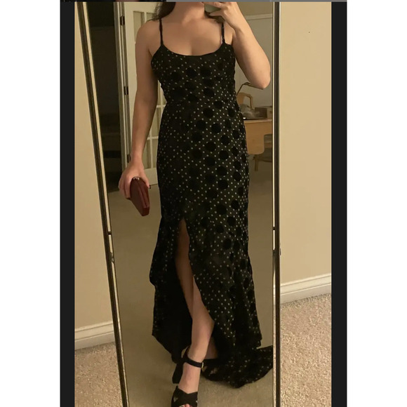 Hutch Black Burnout Velvet Slip Maxi Dress SIZE 0 Polkadot Ruffle Slit Gown $363 - Picture 8 of 12